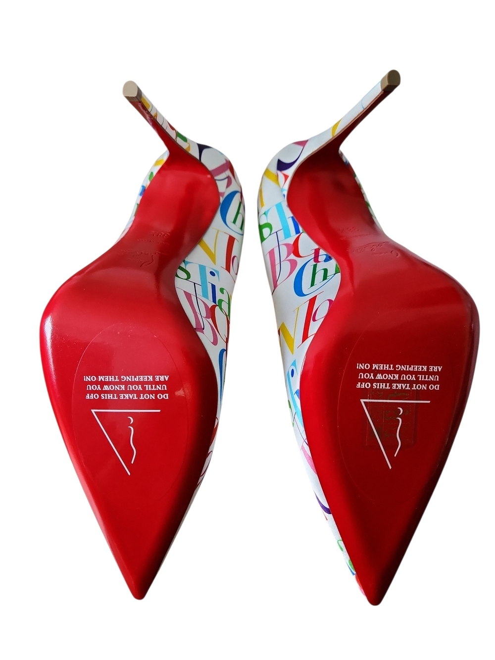 NEW Christian Louboutin Crepe Satin ABC Model / White-Multicolor Pumps - Picture 3 of 10